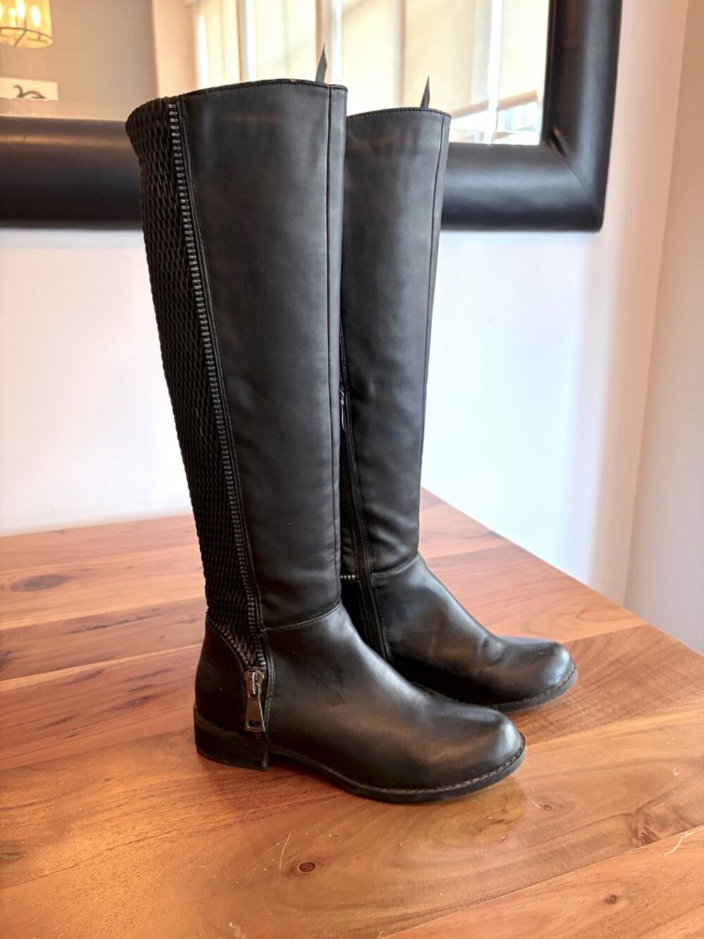 Steve Madden Black Knee High Riding Boots Zip Detail Size 6